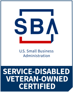 Service-disabled veteran-owned certified badge from the U.S. Small Business Administration